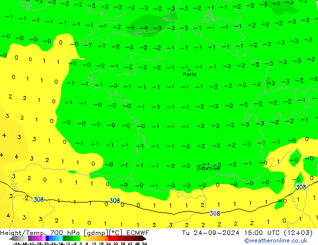 Géop./Temp. 700 hPa ECMWF mar 24.09.2024 15 UTC