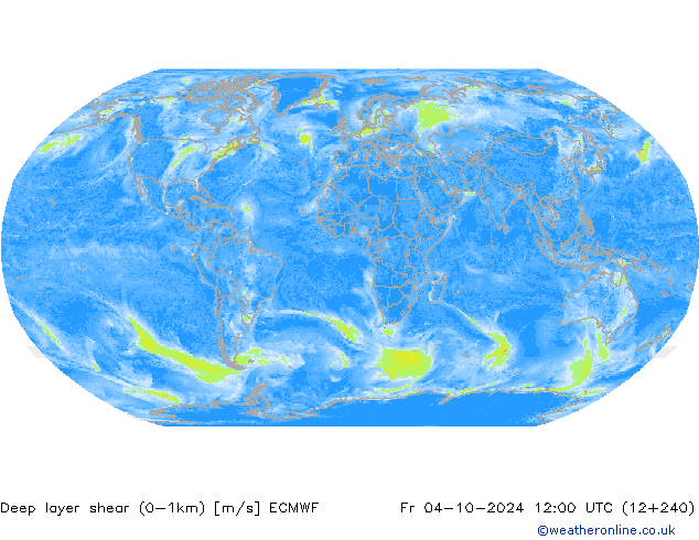 Deep layer shear (0-1km) ECMWF Fr 04.10.2024 12 UTC