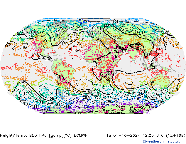 Z500/Rain (+SLP)/Z850 ECMWF Tu 01.10.2024 12 UTC