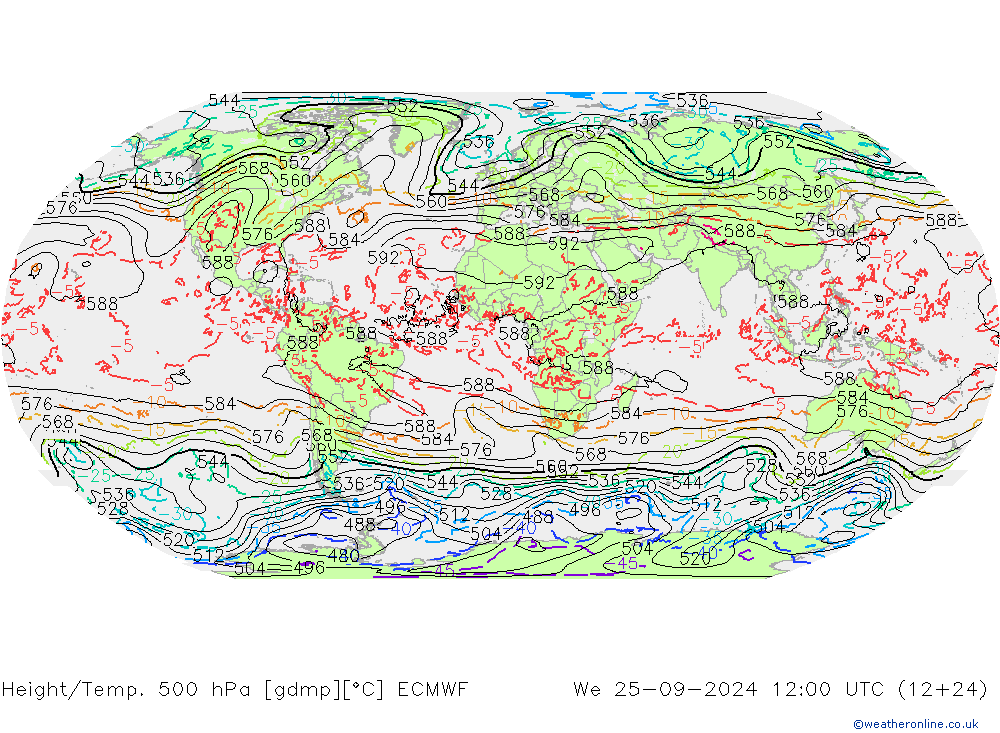 Z500/Rain (+SLP)/Z850 ECMWF ср 25.09.2024 12 UTC