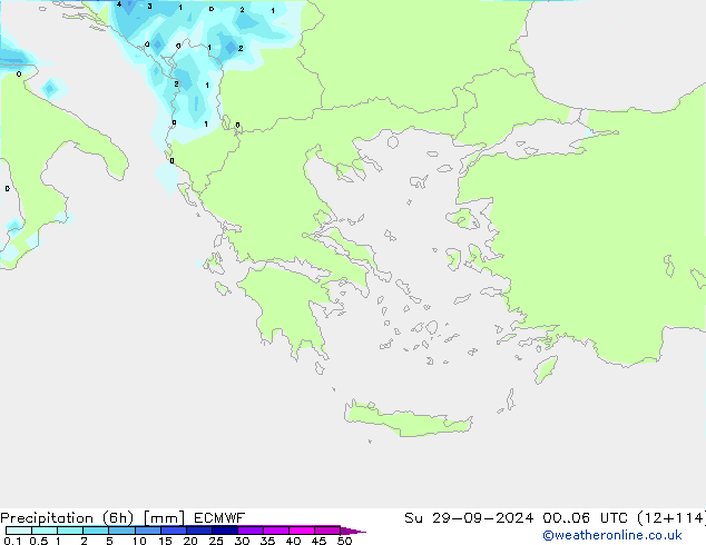 Precipitation (6h) ECMWF Su 29.09.2024 06 UTC