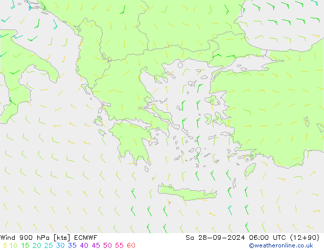 Wind 900 hPa ECMWF za 28.09.2024 06 UTC