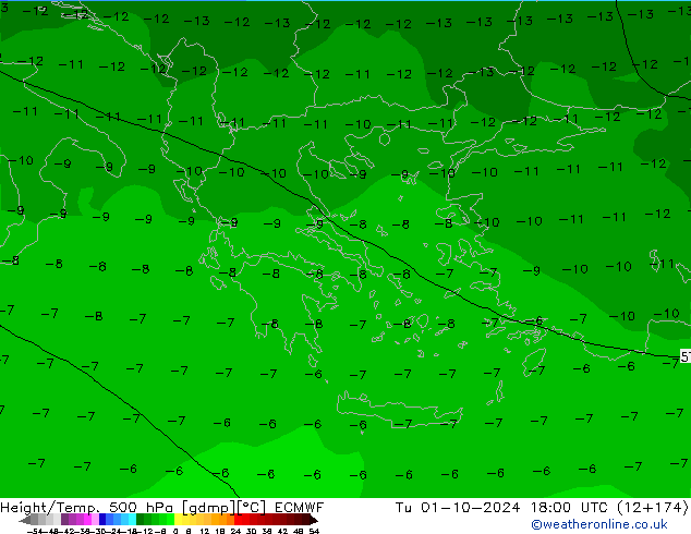 Height/Temp. 500 hPa ECMWF  01.10.2024 18 UTC