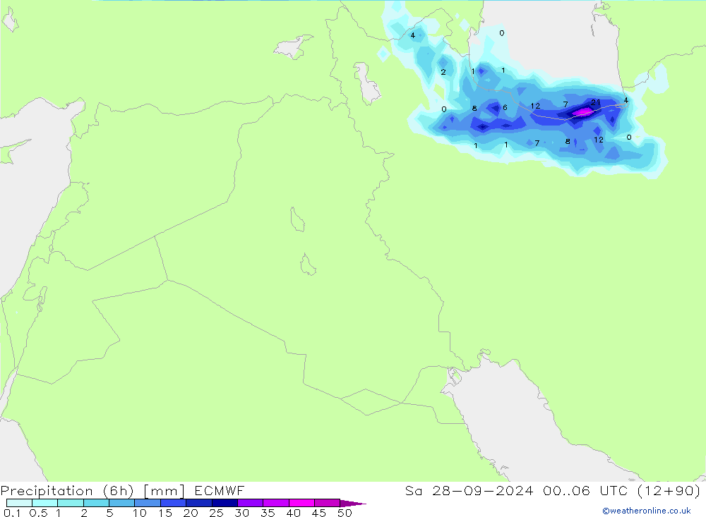 осадки (6h) ECMWF сб 28.09.2024 06 UTC