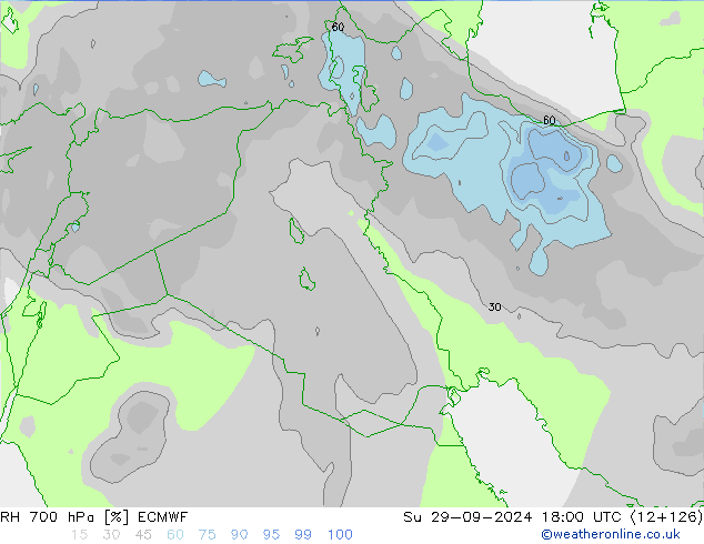 RH 700 hPa ECMWF nie. 29.09.2024 18 UTC