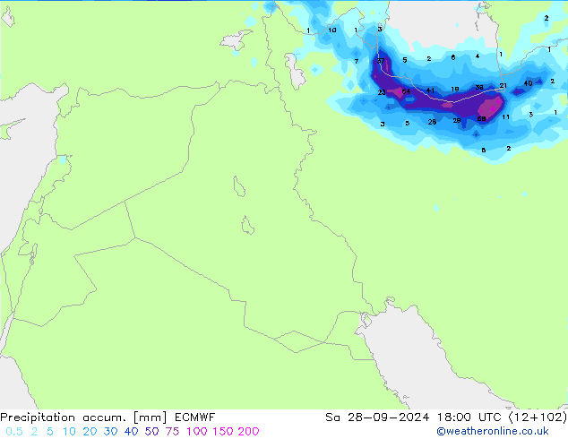 Precipitation accum. ECMWF Sa 28.09.2024 18 UTC