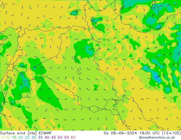 Vento 10 m ECMWF sab 28.09.2024 18 UTC