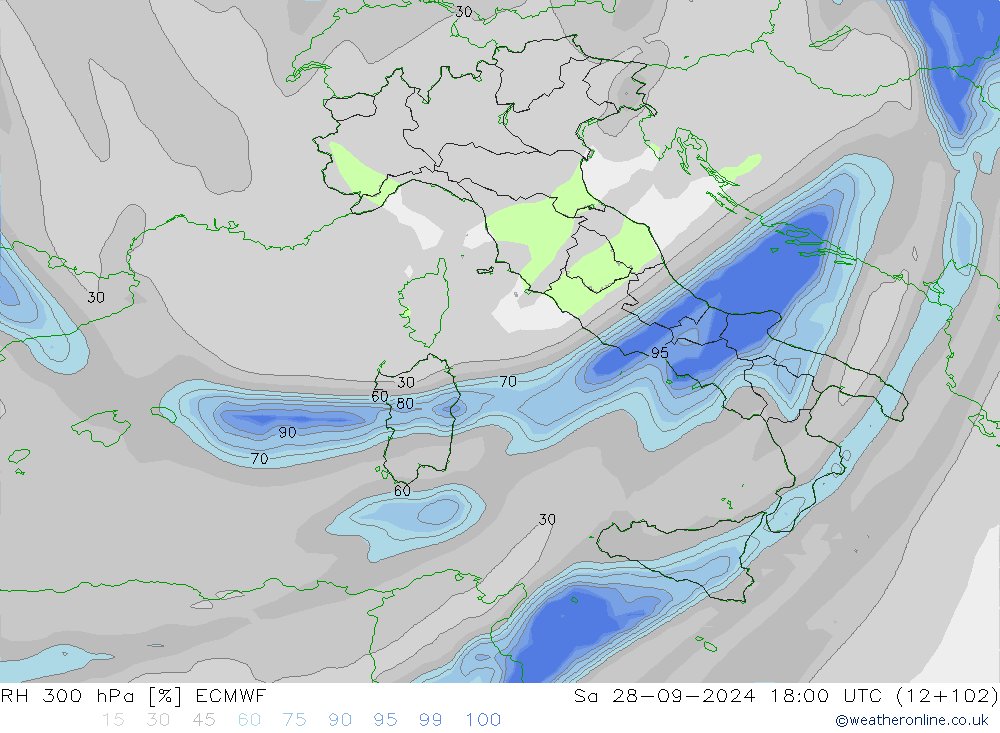 300 hPa Nispi Nem ECMWF Cts 28.09.2024 18 UTC