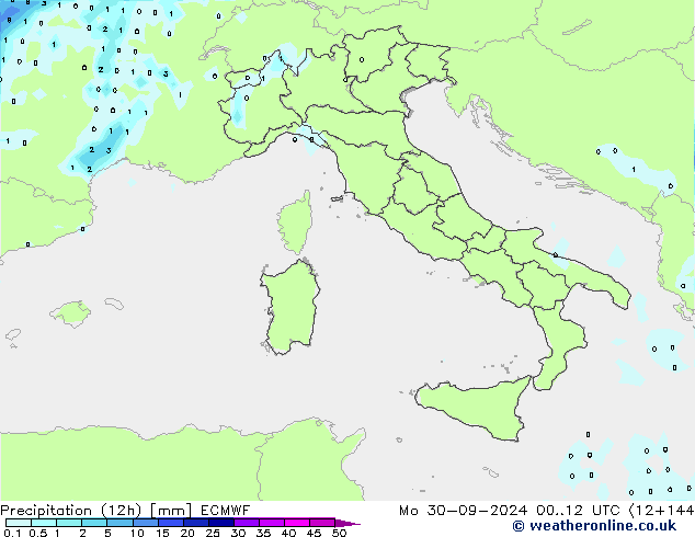 Precipitation (12h) ECMWF Mo 30.09.2024 12 UTC