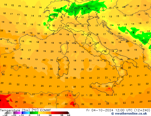 Temperature (2m) ECMWF Fr 04.10.2024 12 UTC