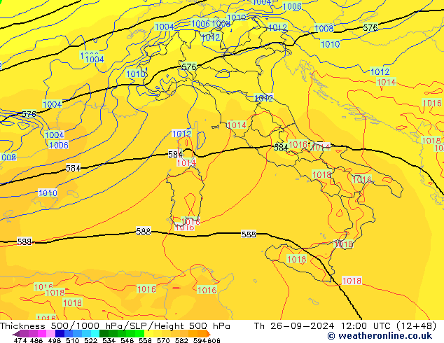 Thck 500-1000hPa ECMWF czw. 26.09.2024 12 UTC