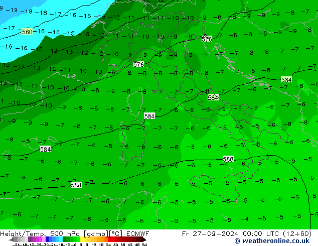 Height/Temp. 500 hPa ECMWF Fr 27.09.2024 00 UTC