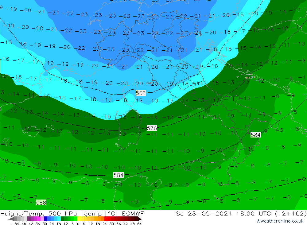 Z500/Rain (+SLP)/Z850 ECMWF Sa 28.09.2024 18 UTC