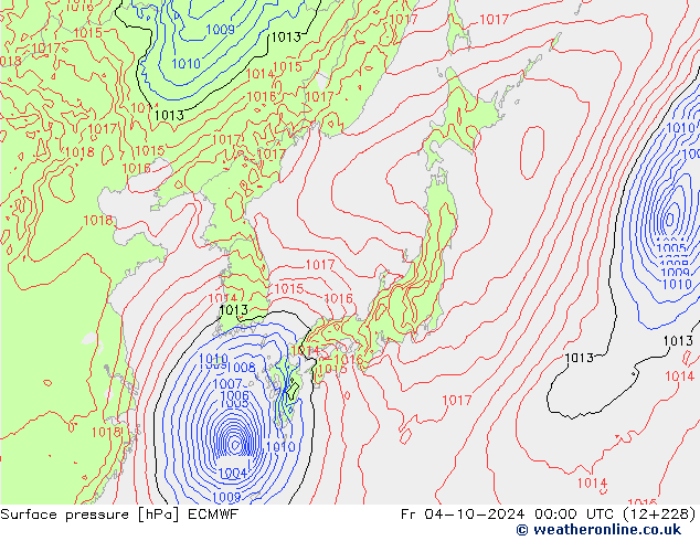 Surface pressure ECMWF Fr 04.10.2024 00 UTC