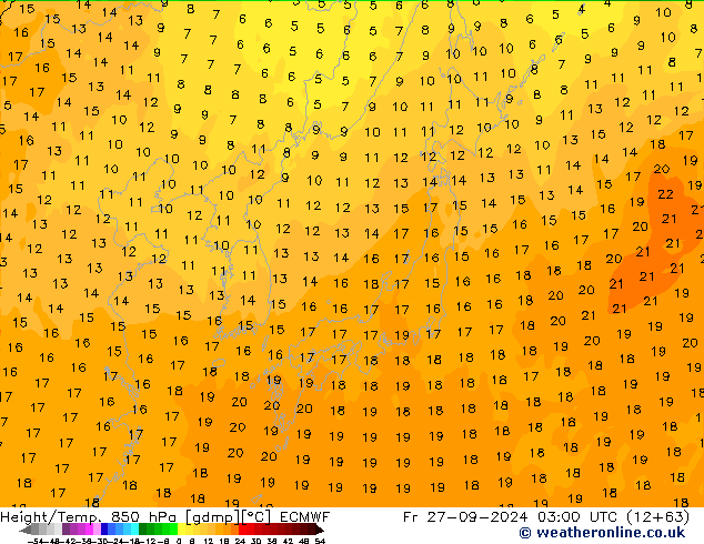 Height/Temp. 850 hPa ECMWF pt. 27.09.2024 03 UTC