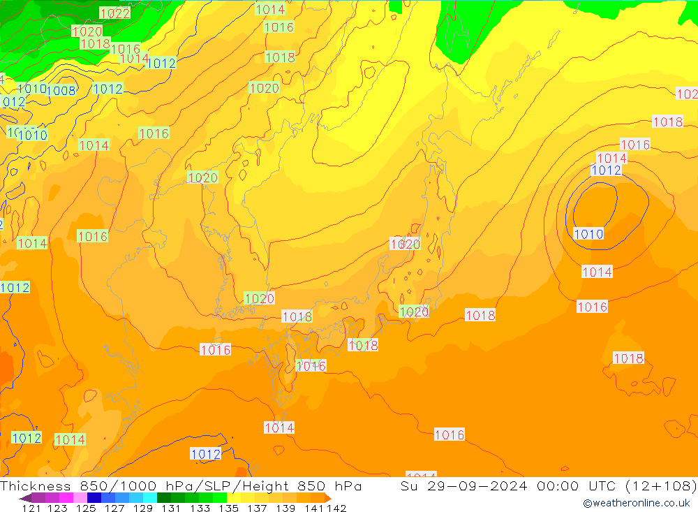 Thck 850-1000 гПа ECMWF Вс 29.09.2024 00 UTC