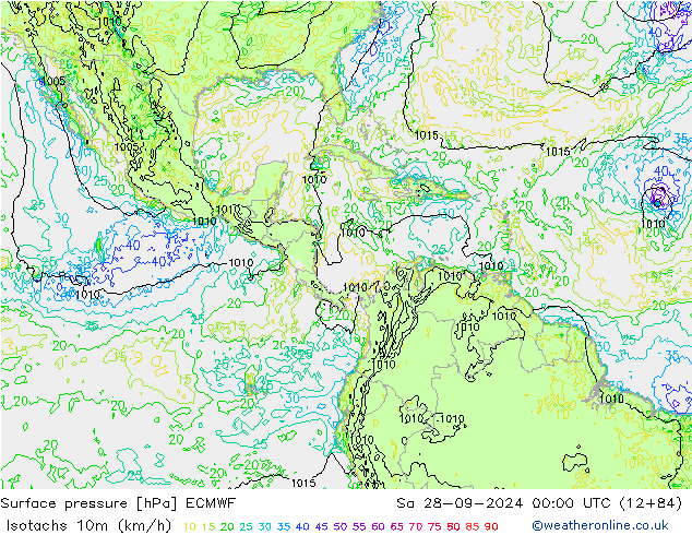 Isotachs (kph) ECMWF Sa 28.09.2024 00 UTC