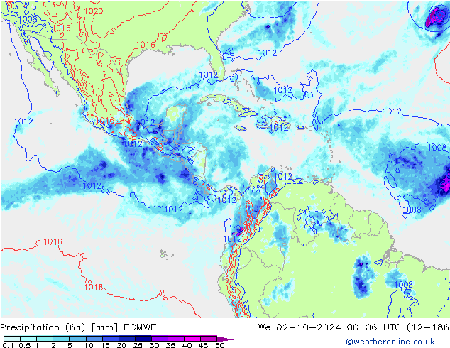 Precipitación (6h) ECMWF mié 02.10.2024 06 UTC