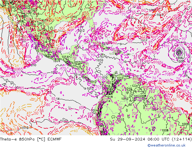 Theta-e 850hPa ECMWF Su 29.09.2024 06 UTC