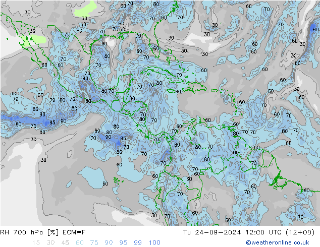 RH 700 hPa ECMWF Tu 24.09.2024 12 UTC