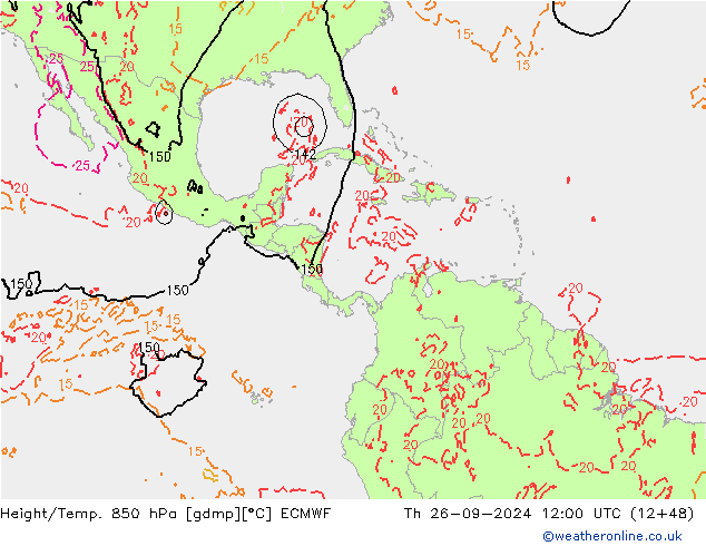 Z500/Rain (+SLP)/Z850 ECMWF gio 26.09.2024 12 UTC