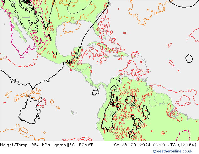 Height/Temp. 850 hPa ECMWF Sáb 28.09.2024 00 UTC