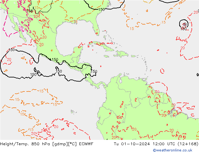 Z500/Rain (+SLP)/Z850 ECMWF Tu 01.10.2024 12 UTC