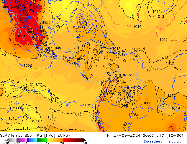 SLP/Temp. 850 hPa ECMWF vie 27.09.2024 00 UTC