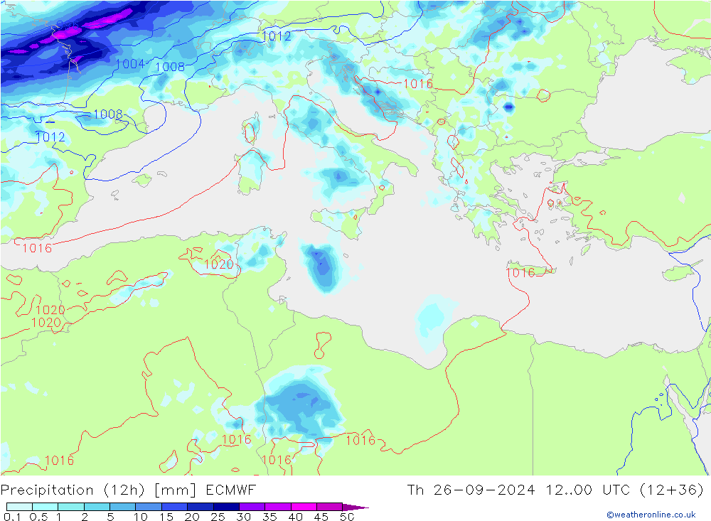 Precipitation (12h) ECMWF Th 26.09.2024 00 UTC