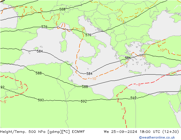 Z500/Rain (+SLP)/Z850 ECMWF Mi 25.09.2024 18 UTC