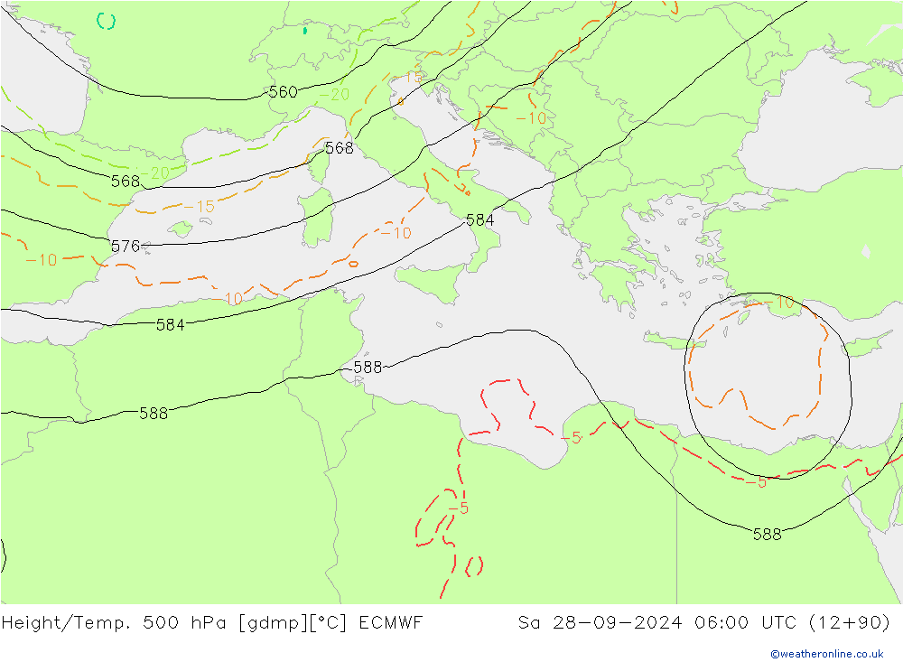 Z500/Rain (+SLP)/Z850 ECMWF сб 28.09.2024 06 UTC