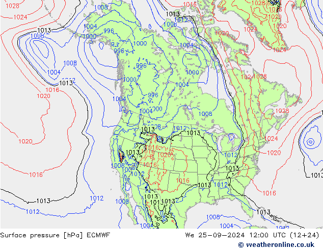 Luchtdruk (Grond) ECMWF wo 25.09.2024 12 UTC