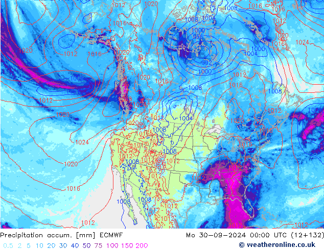 Precipitation accum. ECMWF pon. 30.09.2024 00 UTC