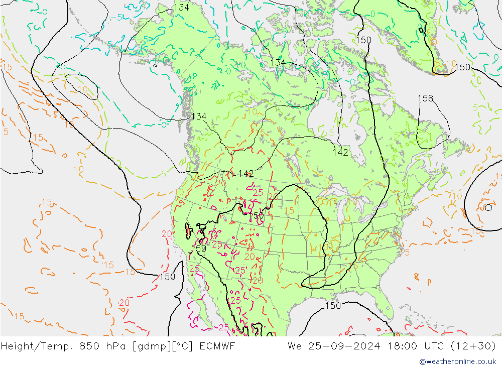 Z500/Rain (+SLP)/Z850 ECMWF śro. 25.09.2024 18 UTC