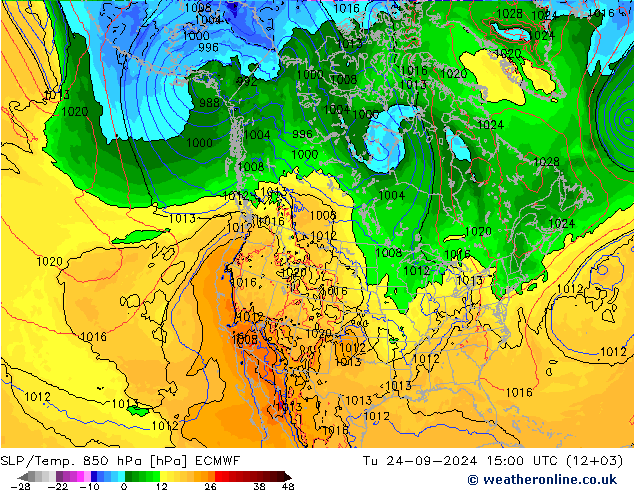 SLP/Temp. 850 hPa ECMWF Di 24.09.2024 15 UTC