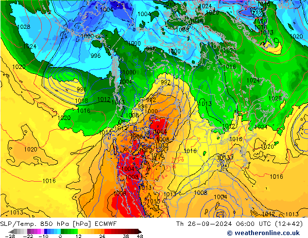 SLP/Temp. 850 гПа ECMWF чт 26.09.2024 06 UTC