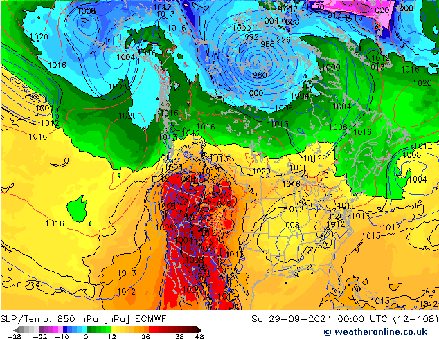 SLP/Temp. 850 hPa ECMWF zo 29.09.2024 00 UTC