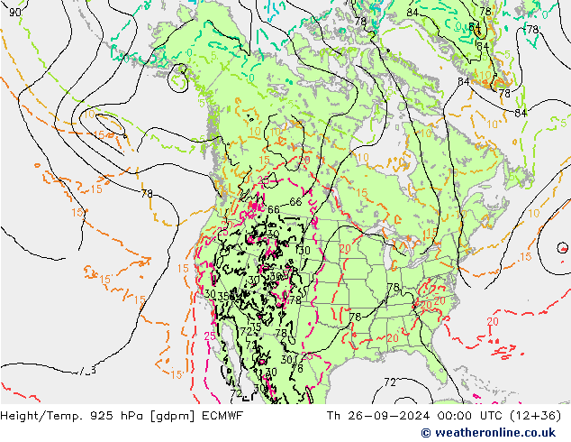 Height/Temp. 925 hPa ECMWF Čt 26.09.2024 00 UTC