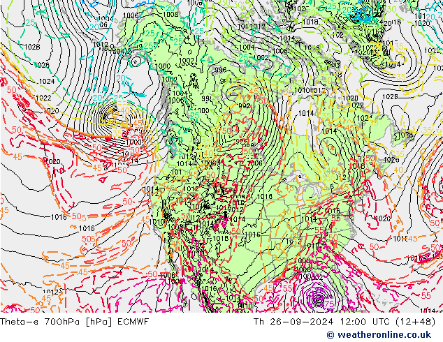 Theta-e 700hPa ECMWF Th 26.09.2024 12 UTC