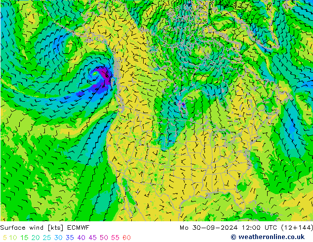 Viento 10 m ECMWF lun 30.09.2024 12 UTC