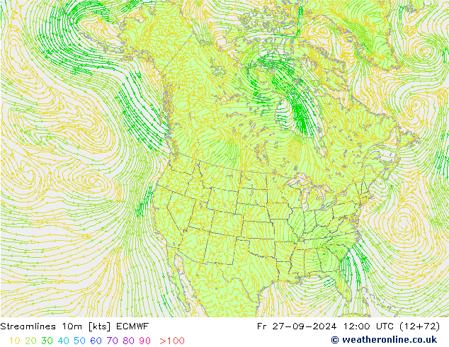 Línea de corriente 10m ECMWF vie 27.09.2024 12 UTC