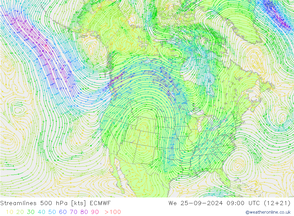 Stroomlijn 500 hPa ECMWF wo 25.09.2024 09 UTC