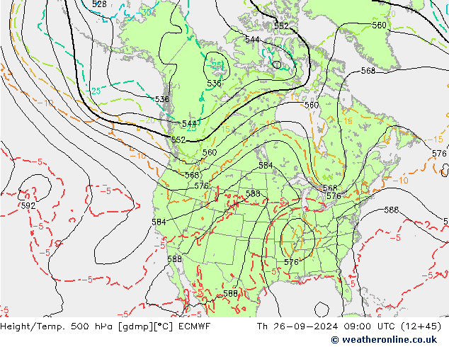 Height/Temp. 500 гПа ECMWF чт 26.09.2024 09 UTC