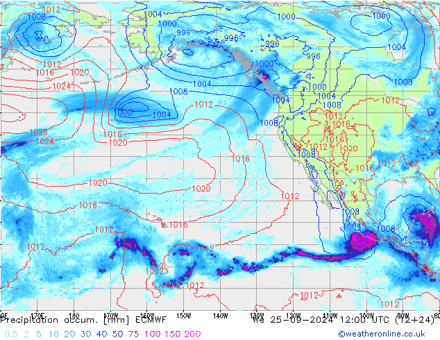 Precipitación acum. ECMWF mié 25.09.2024 12 UTC