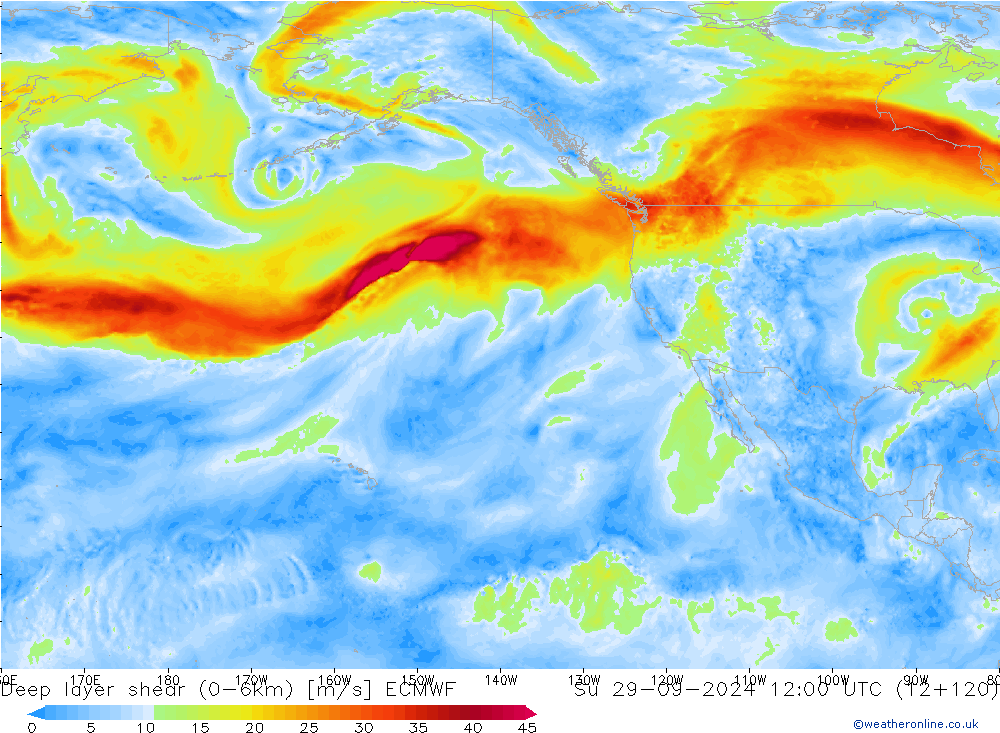 Deep layer shear (0-6km) ECMWF dom 29.09.2024 12 UTC