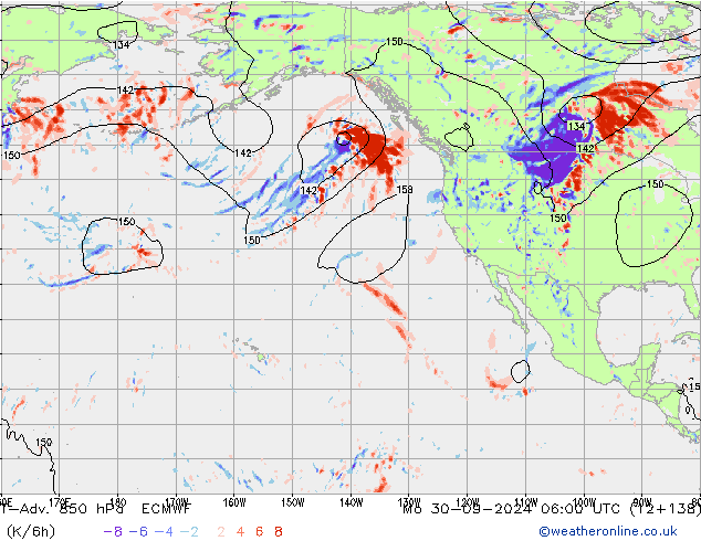 T-Adv. 850 hPa ECMWF lun 30.09.2024 06 UTC