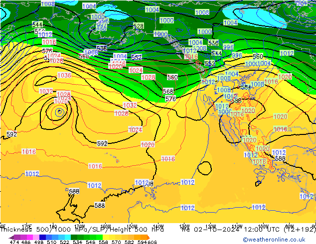 Thck 500-1000hPa ECMWF mer 02.10.2024 12 UTC