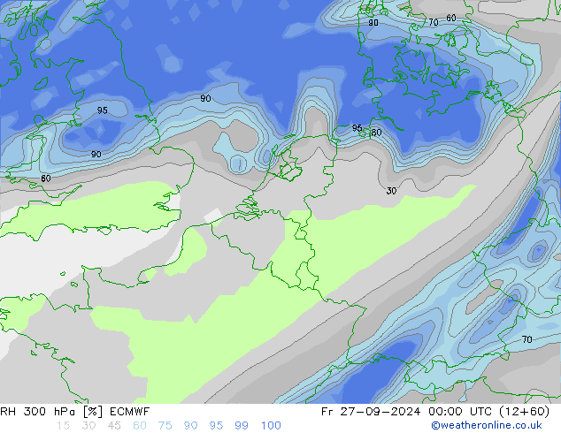 RH 300 hPa ECMWF Fr 27.09.2024 00 UTC