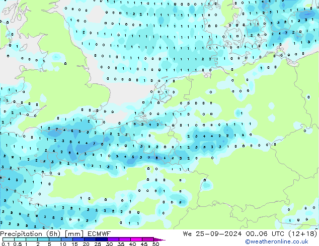 Precipitation (6h) ECMWF St 25.09.2024 06 UTC