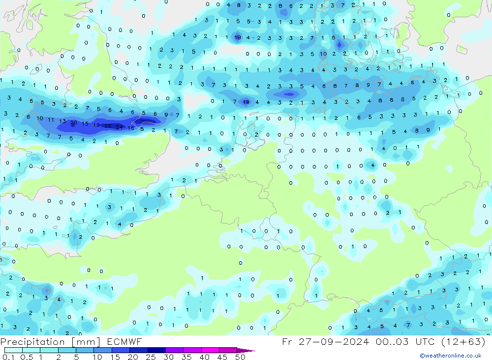 Precipitation ECMWF Fr 27.09.2024 03 UTC